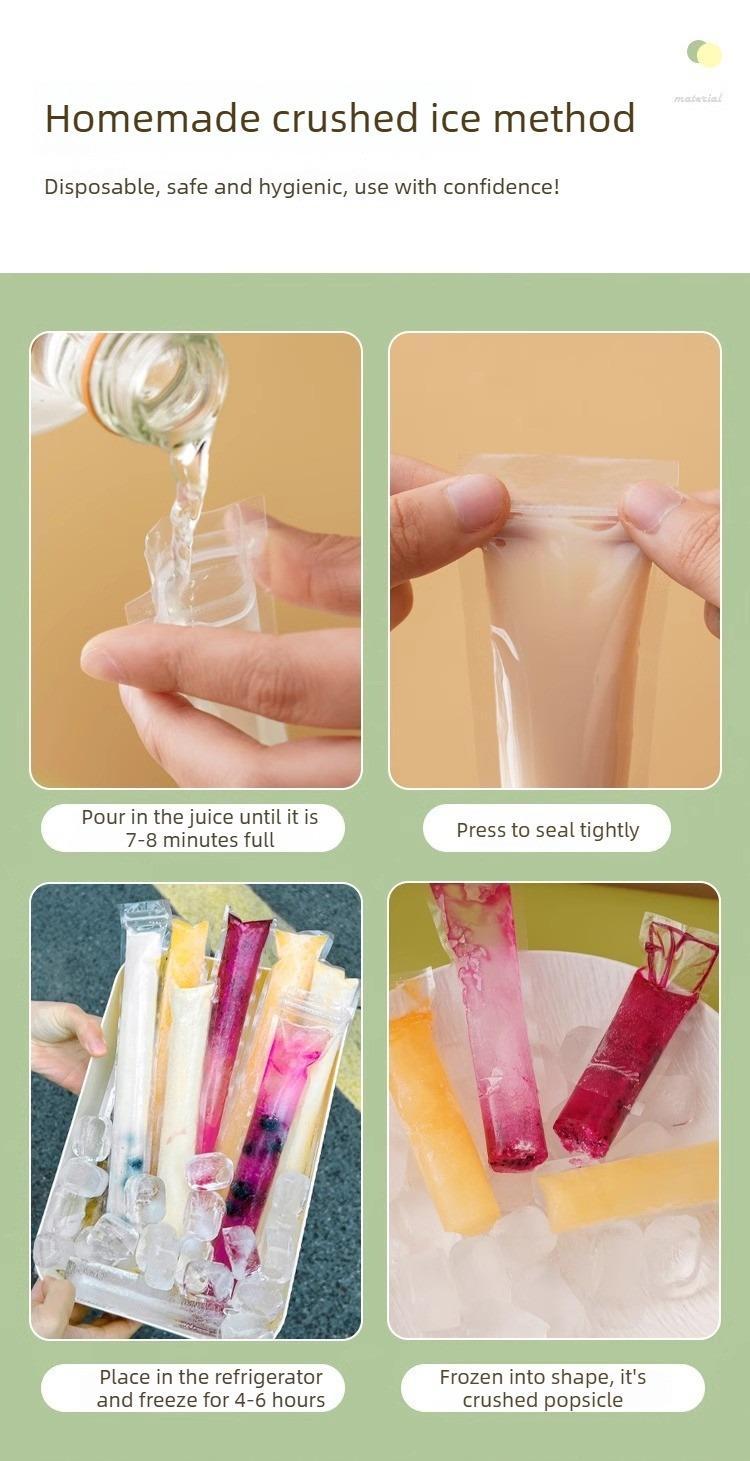 100 PCS Food-grade disposable popsicle bags, fruit jelly bags, ice cream, popsicle sticks, long strips, homemade ice pop bags, BPA Free, Leak-Proof, Self-Sealing, Freezer Safe, Kids Friendly, DIY Popsicle Supplies
