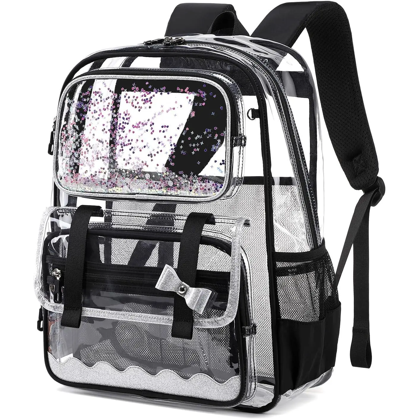 Clear Backpack for Girls,Transparent Backpack See Through Backpacks Stadium Event,Heavy Duty Clear Bookbag for School Black