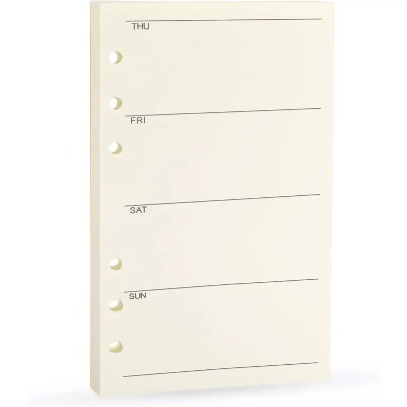 Harphia Spiral Notebook Replacement Core, Weekly Planner Insert, No Date 6 Hole Premium Paper, Filofax Compatible, 100gsm, 45 Sheets/90 Pages, A6 Size