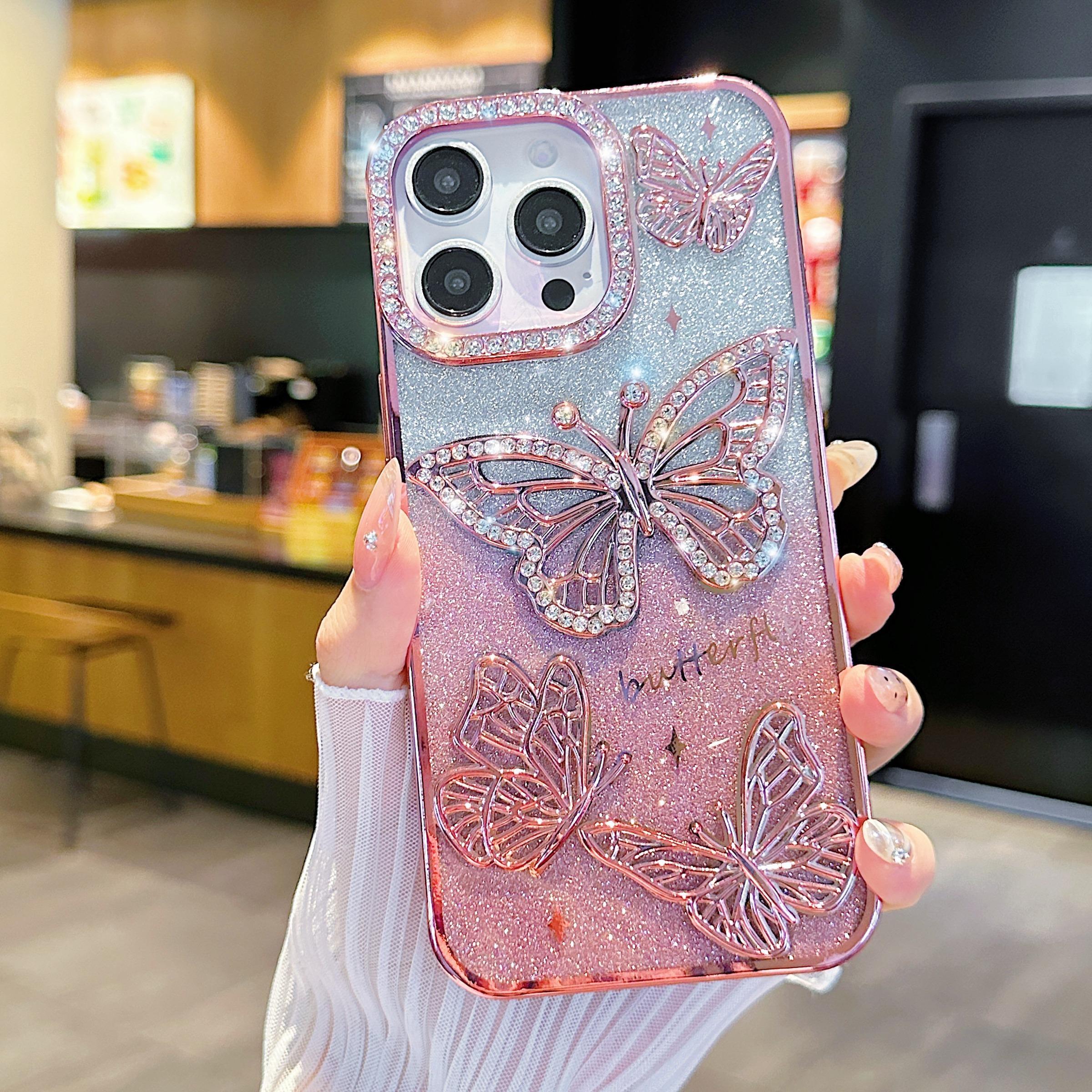 Butterfly Pattern Phone Case, Cellphone Casing, Rhinestone Decor Phone Protective Cover, Protector, Phone Accessory Compatible with Smartphone iPhone 16 Pro Max 15 14 13 12 11