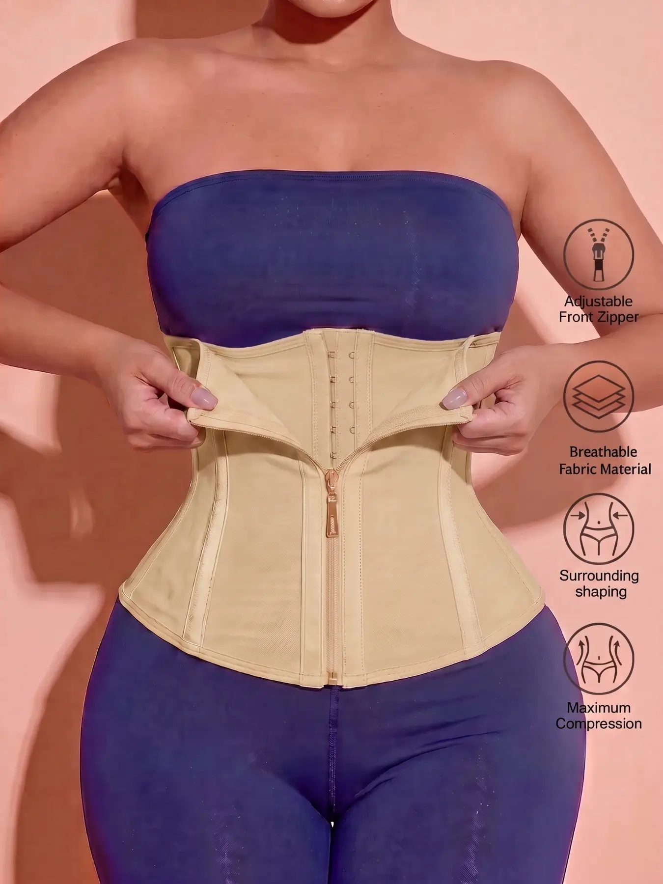 1 Count Women's Closure Gold Zipper & Hook Shapewear Belts, Fajas, Abdomen Shapewear, Contouring Boned Waist Cincher, Comfortable Smooth Tummy Control Support Girdle, High Compression Sturdy Steel Bone Waist Trainer, Home Relaxation & Daily Errands