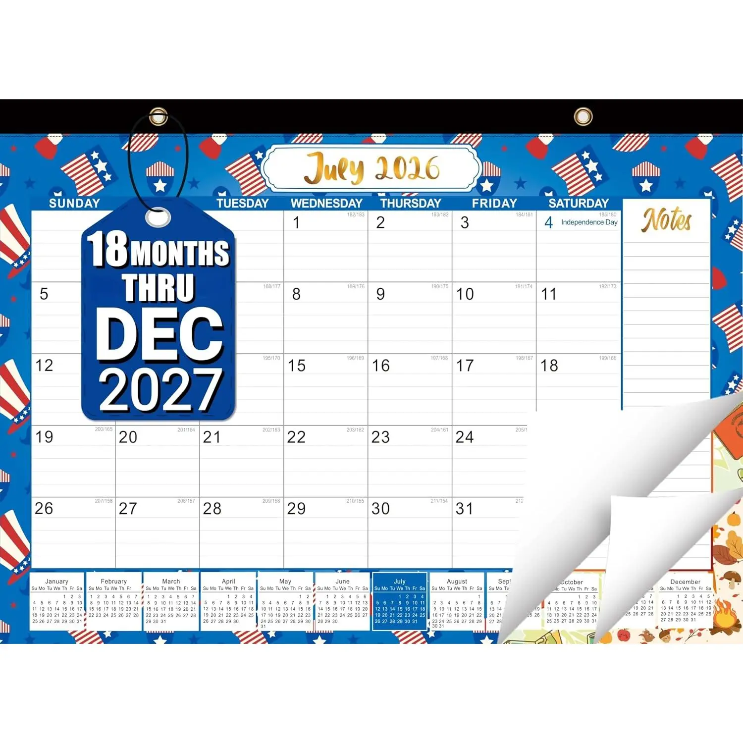 Desk Calendar 2026-2027, Large 18-Month Desk/Wall Calendar, Until Dec 2027 | 17" x 12", Thick Paper, Large Blocks, Plastic Cover, Monthly Calendar for  School & Office Easy Organizing