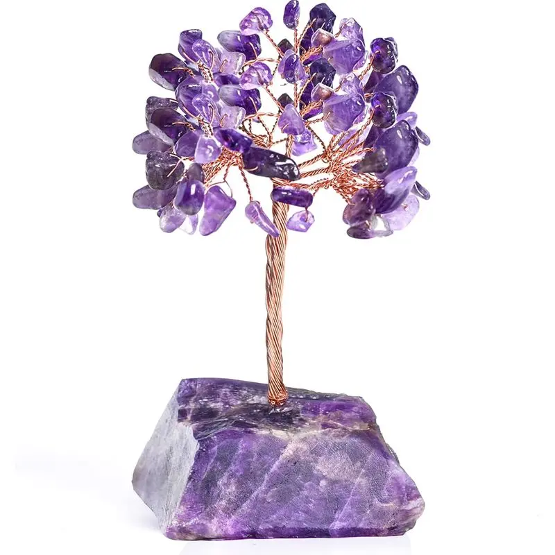 Natural Amethyst Crystal Tree of Life - Purple Home Office Desk Decor, Feng Shui Money Tree with Healing Stones, Reiki Positive Energy Gemstones, Gift Ideas for Women