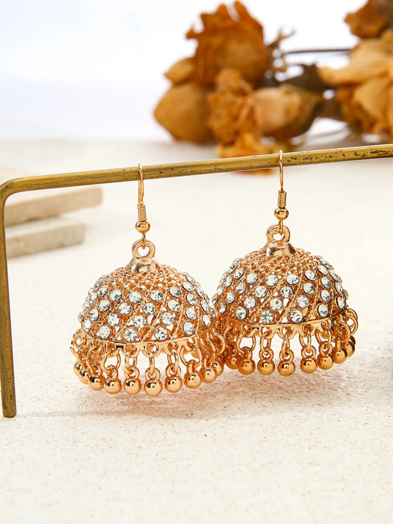 Vintage Indian Style Rhinestone Bell Fringe Earrings, Birdcage Bead Pendant, Bohemian Long Earrings, Elegant Ethnic Jewelry, Dangling Earrings