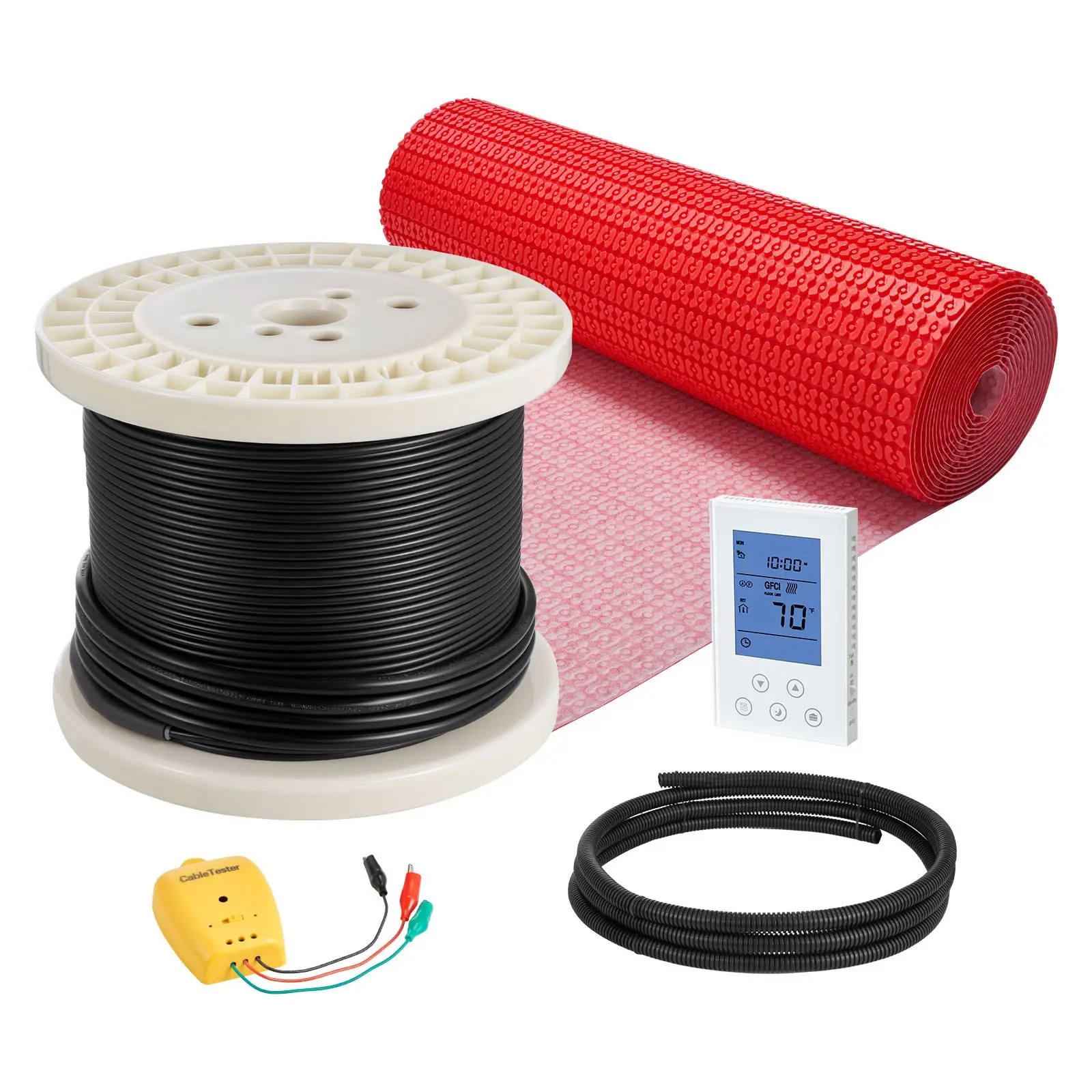 VEVOR Heatable 120 sqft Electric Radiant Floor Heating Mat System, 120V with Decoupling Membrane, Digital Temperature Control Thermostat Alarm, Easy Installation for Tile, Stone