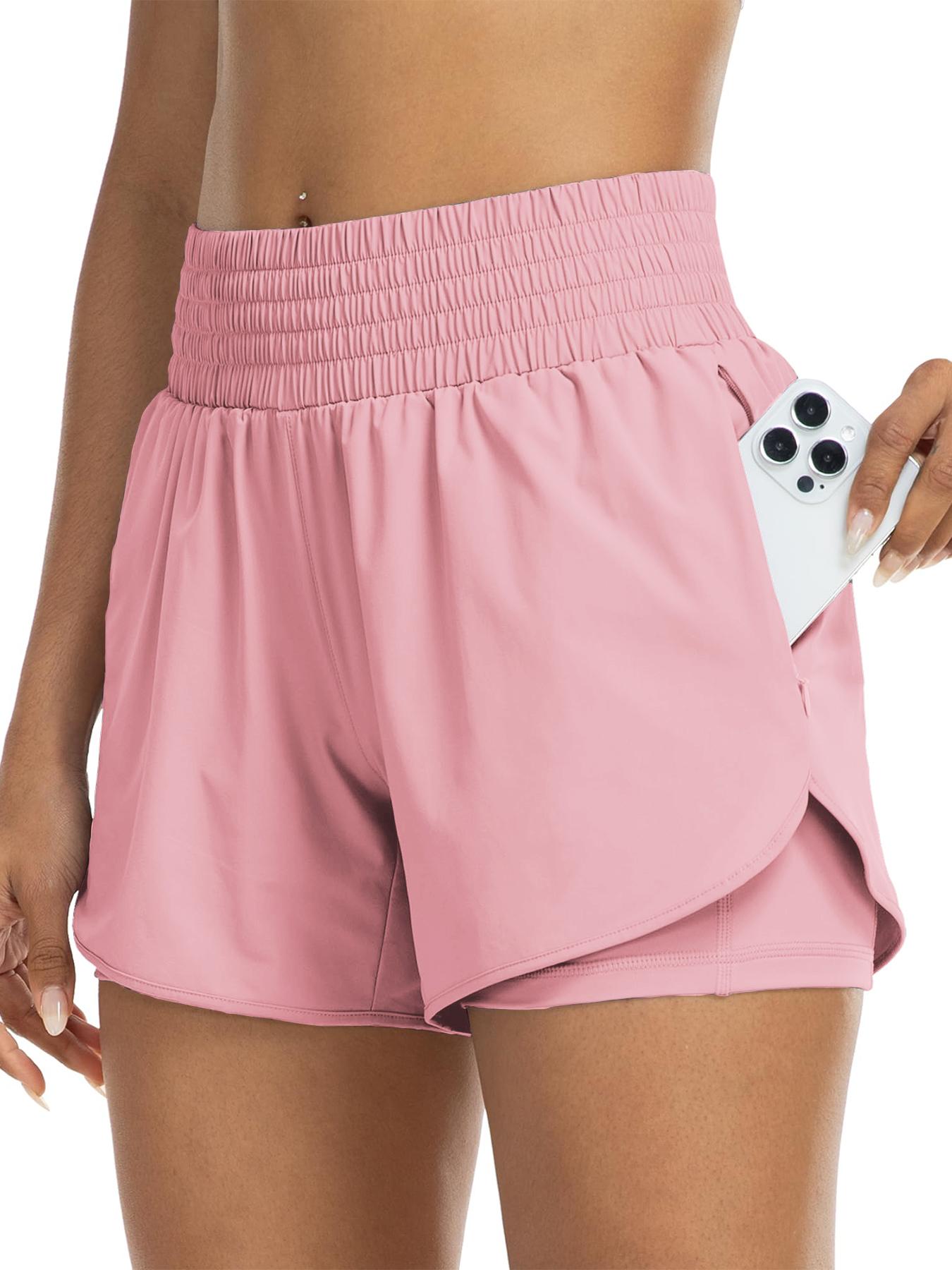 Women's Solid Color High Waist Double-Layer Shorts with Pocket Design, Casual Comfy Breathable Fitted Skinny Shorts for Daily Wear, Ladies' Bottoms for All Seasons