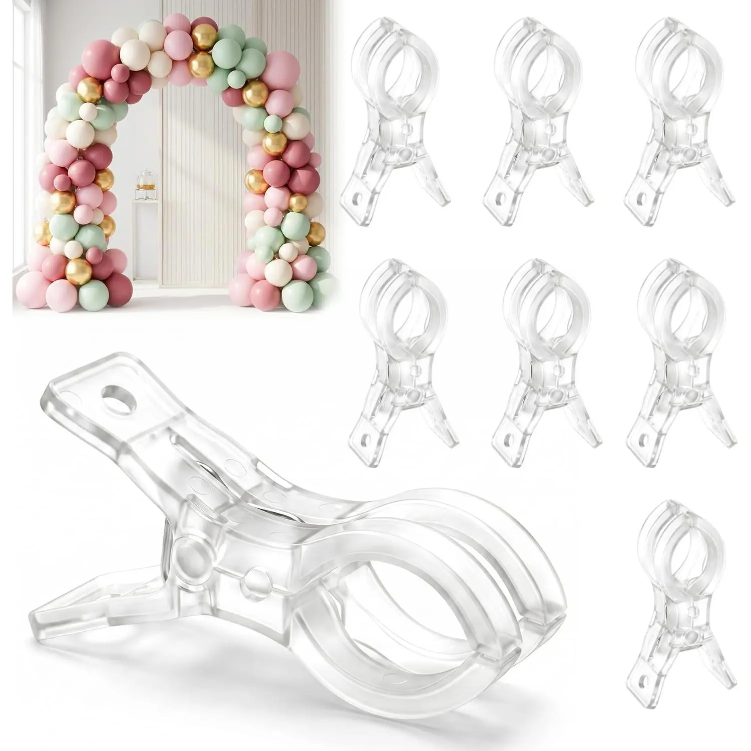 10 Pack Balloon Arch Clips, Clear Spring Clamps for Backdrop, 3.5'' Large Plastic Clips Supplies for Balloon Arch Kit Birthday Wedding Decoration Accessories Crafts Swimming Photography Studios