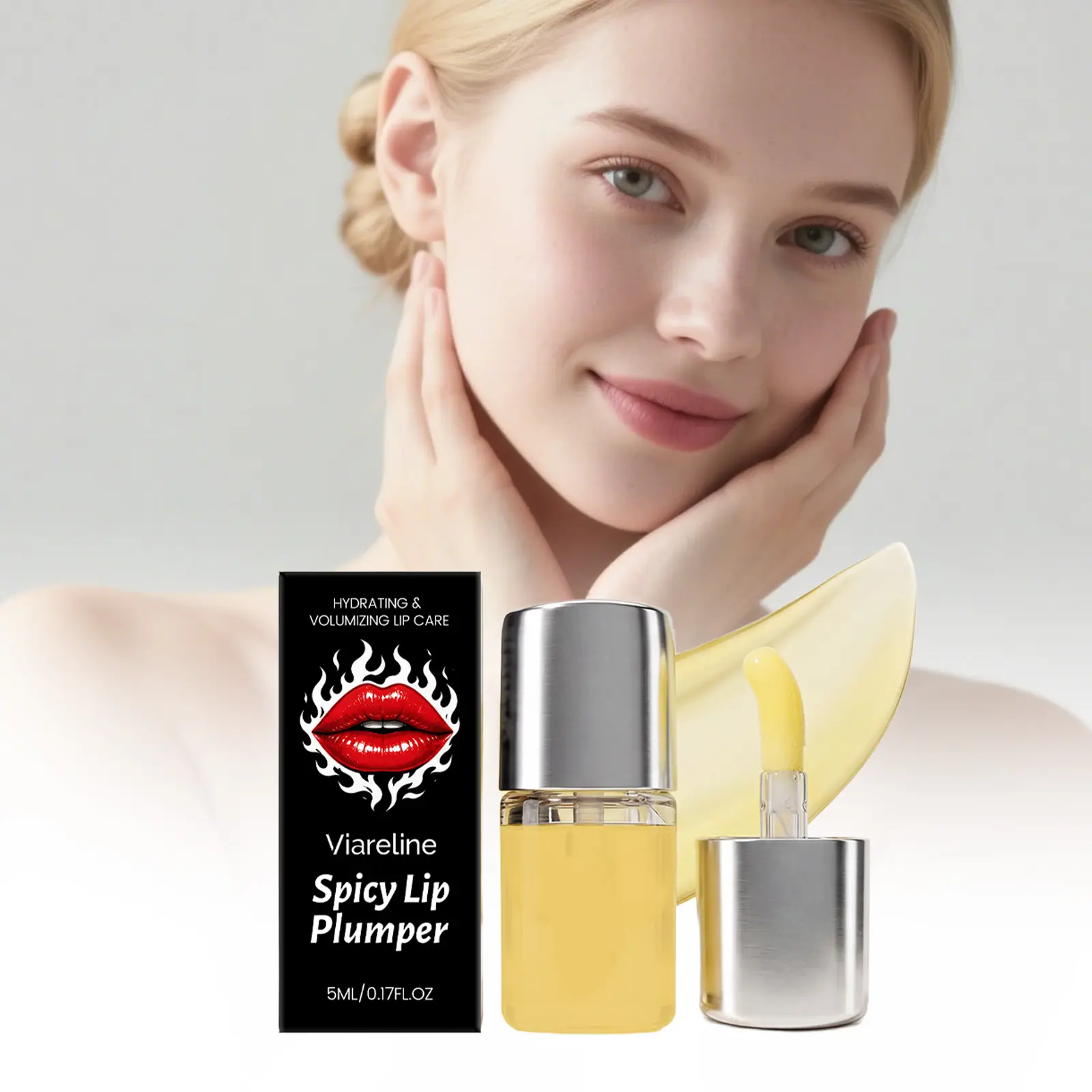 Viareline Spicy Lip Plumper Oil - Hydrating Volumizing Serum with Vitamin E, Smooths Dry Fine Lines for Full Glossy Natural Pout
