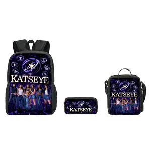 KATSEYE 3PCS Backpack Set for Teen Girls Boys, Large Capacity Pink School Bag with Lunch Box & Pencil Case, Lightweight Travel Daypack for Girl Group Fans, Back to School Gift, Graduation Gift, Gift for Girlfriend, Cute Bookbag for Music Fans