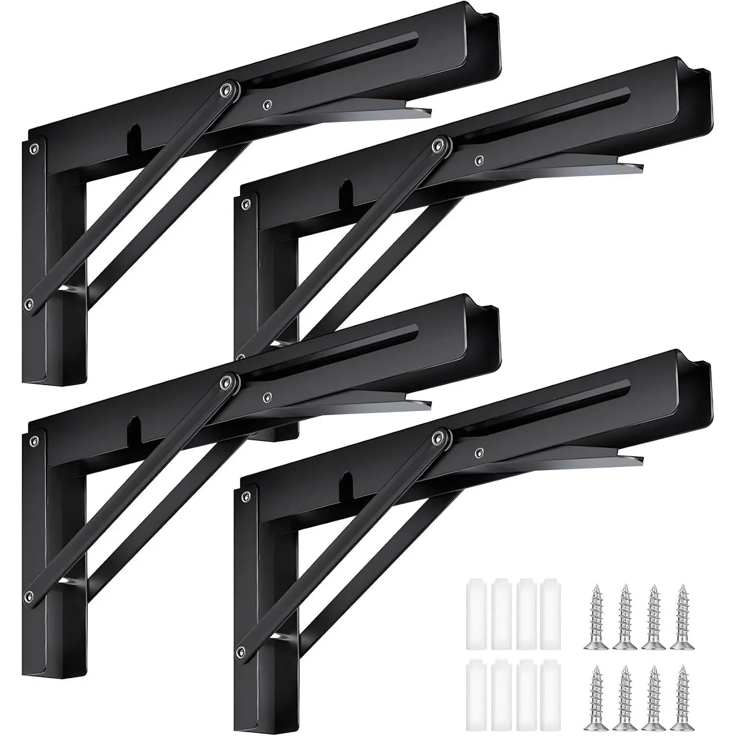 Folding Shelf Brackets - 4 count 14 Inch,Heavy Duty, Black | Space-Saving Collapsible Shelf Bracket, Wall Mounted Foldable Brackets for Shelves Table Bench, Max Load: 220lbs