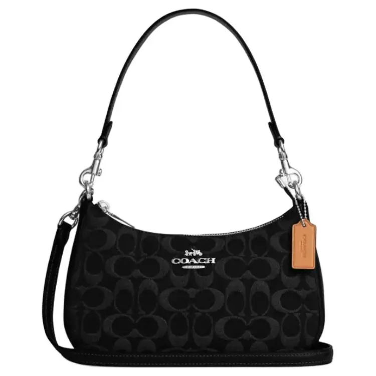 COACH Teri 24 Detachable Strap Denim-and-Leather Crossbody Bag for Women, Medium Size, Black
