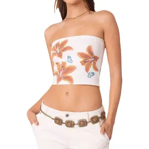 Women´s Summer Fitted Tube Tops Ladies Female Sleeveless Off Shoulder Floral Print Going Out Tops Womenswear Fashion Streetwear