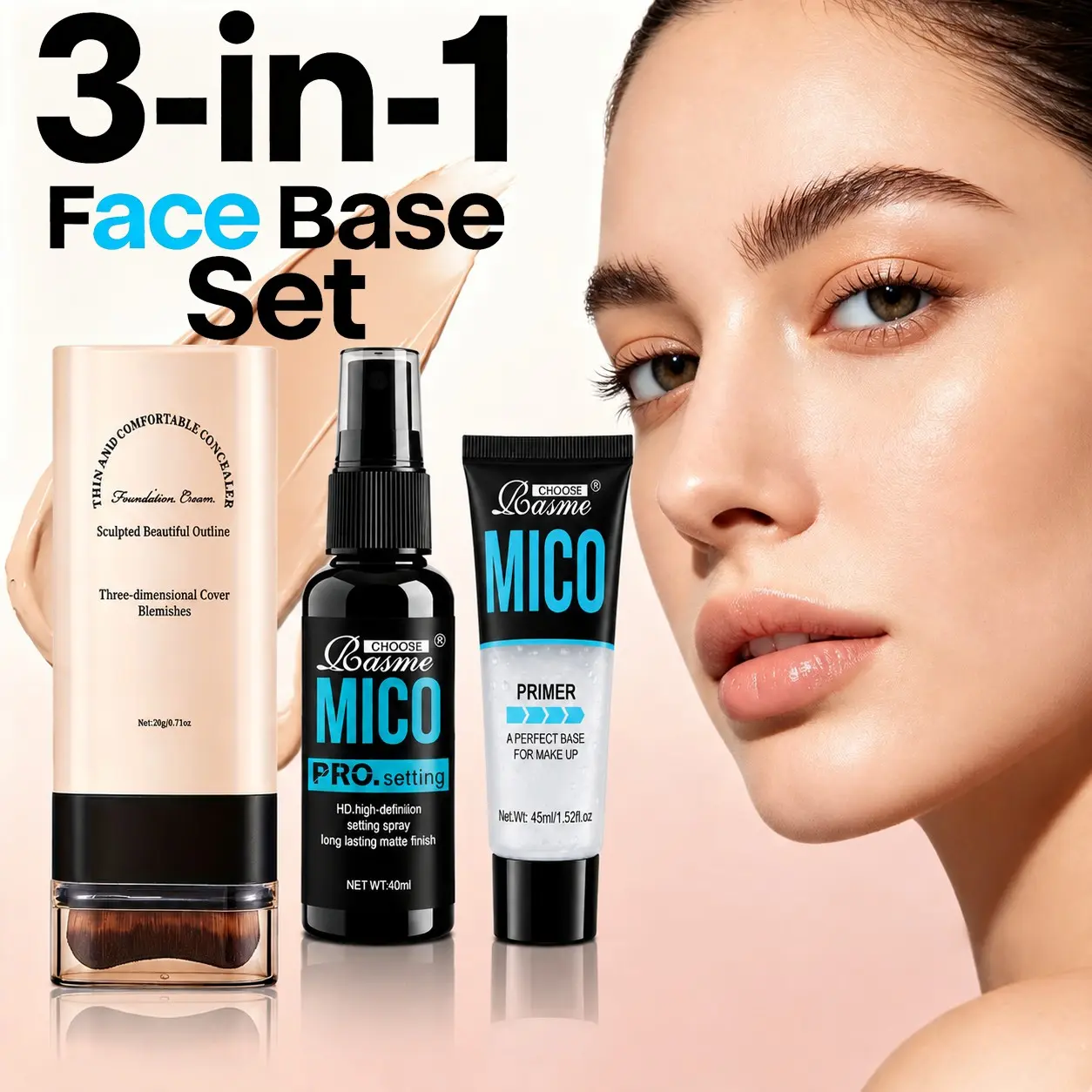 3pcs Concealer Stick Makeup Primer Jelly Setting Spray, Long-Lasting Moisturizing, Even Skin Tone, Ideal for Daily Makeup