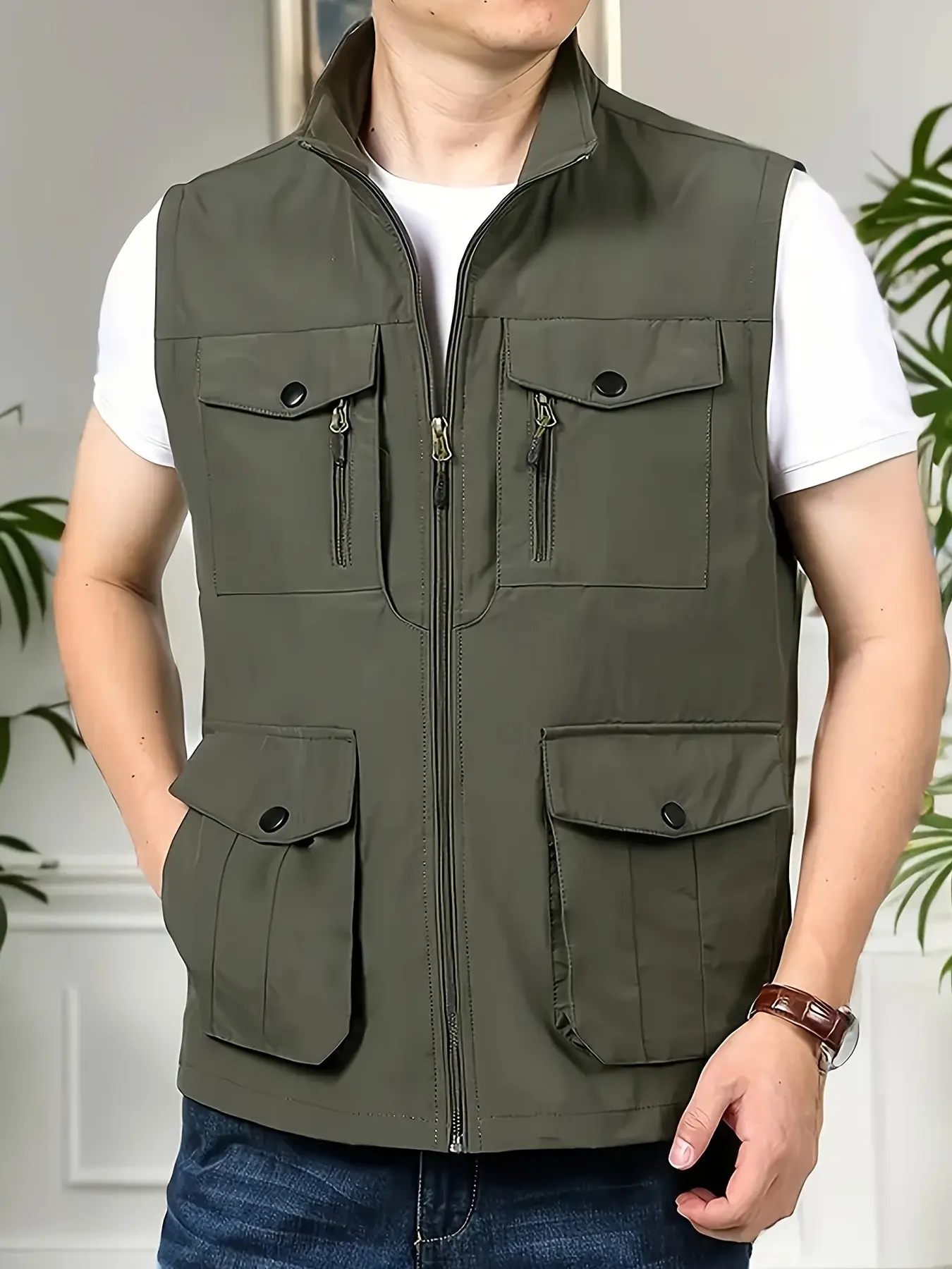 Summer Lightweight Men's Vest, Outdoor Sports Quick-Dry Breathable Waterproof, Multi-Pocket Casual Fishing Camping Jacket