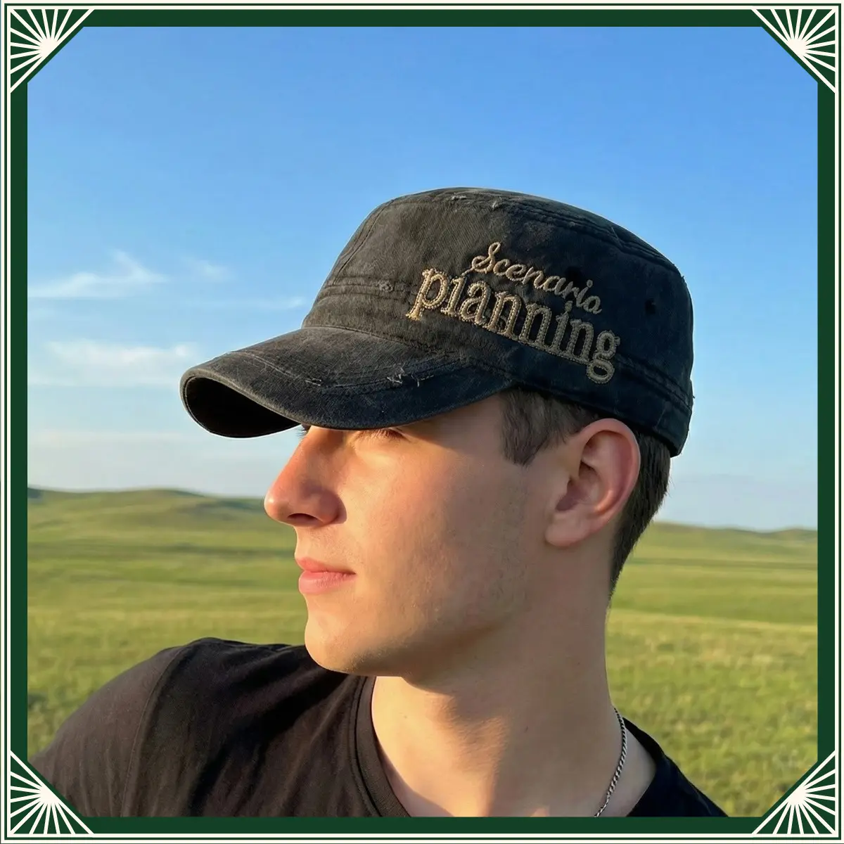 Mens Womens Black Flat Top Military Hat Cotton Cadet Army Cap Stitch Letter Design Soft Adjustable Classic Sun Hat Summer Outdoor Sports Cap Casual Running Fishing Hiking Golf Travel Hats Men