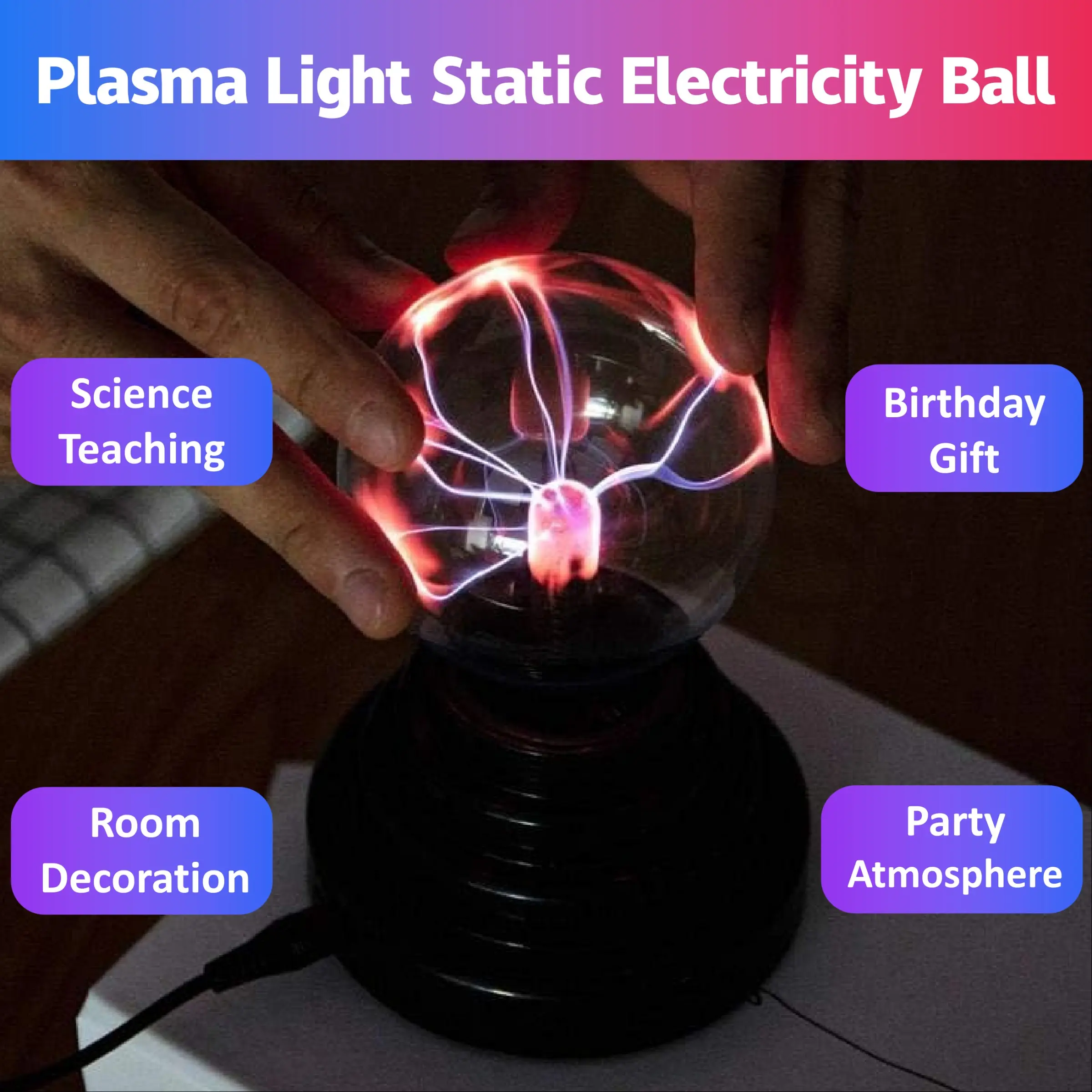 USB Powered/AAA Batteries Required Plasma Static Electricity Ball Lamp, 1 Count Party Home Bedroom Decoration, Amazing Birthday Gift Present Science Teaching Night Lamp, Atmosphere Lamp, Party Light, Cool Lights, Decorative Light