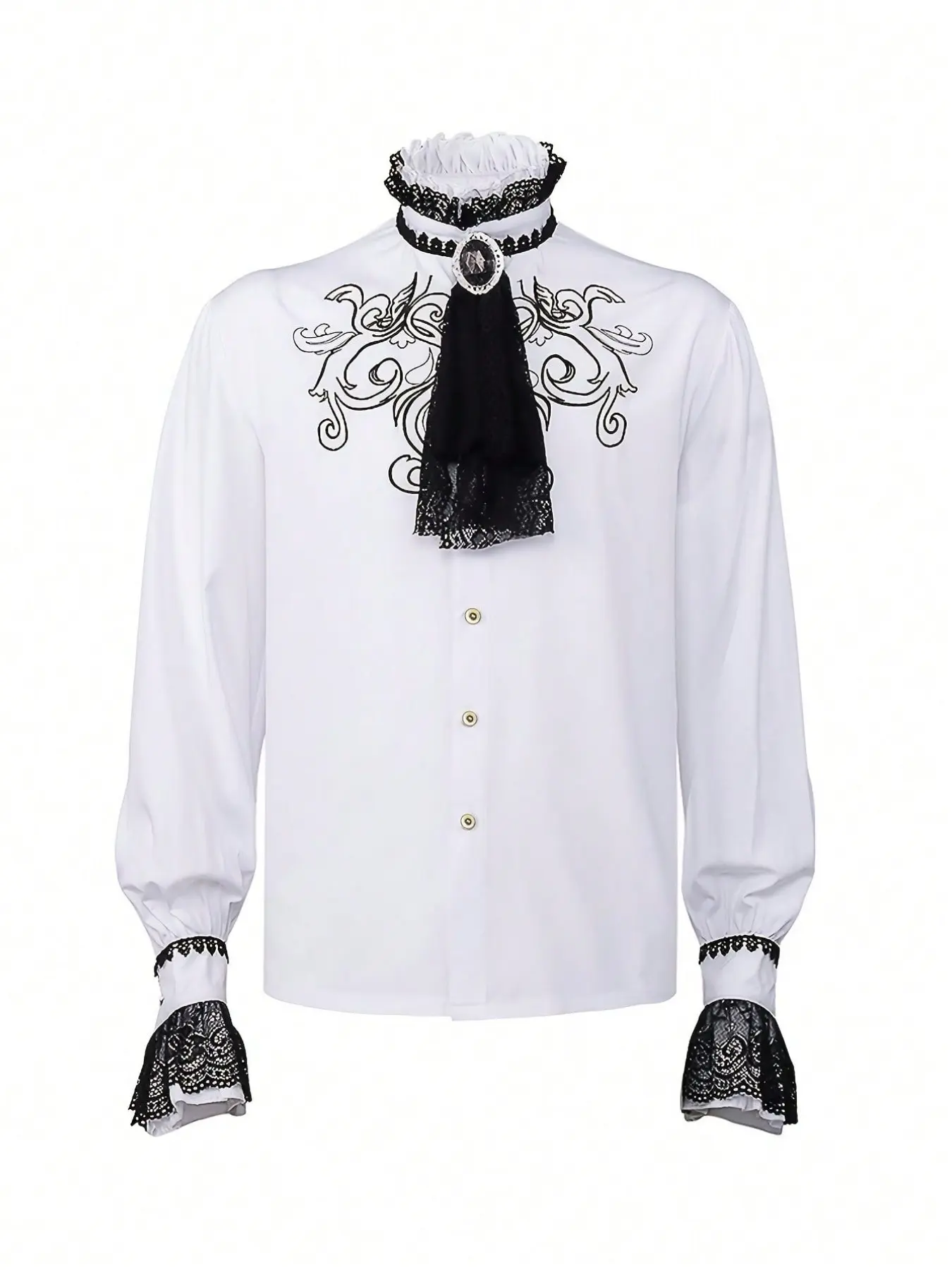Gothic Lace Stand Collar Embroidered Men's Shirt, Victorian Noble Vampire Top, Stylish Gothic Fashion, Unique Design