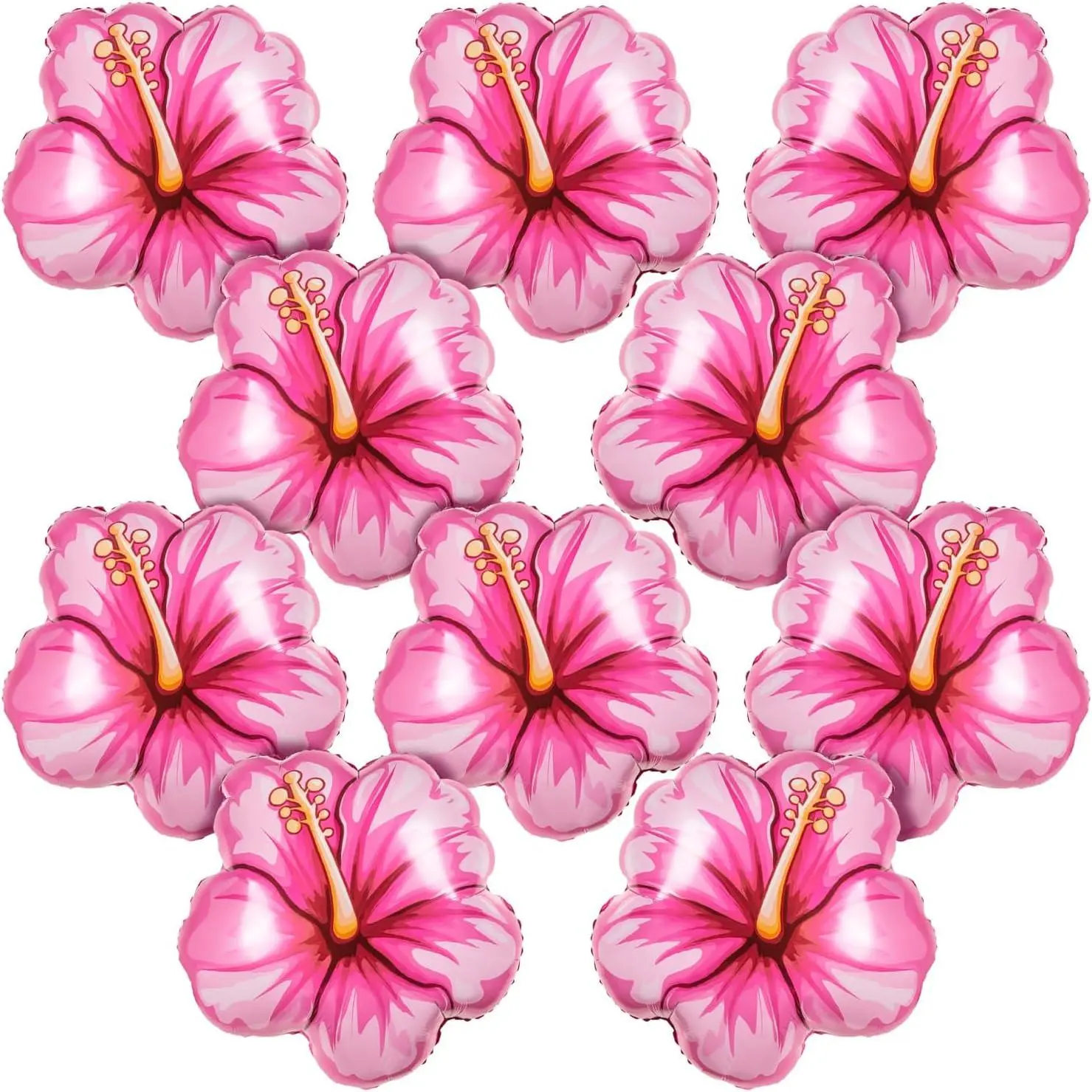 10Pcs Tropical Hibiscus Foil Balloons, Pink Hibiscus Flowers Balloon for Magic Theme Summer Hawaiian Luau Aloha Birthday Party Decorations