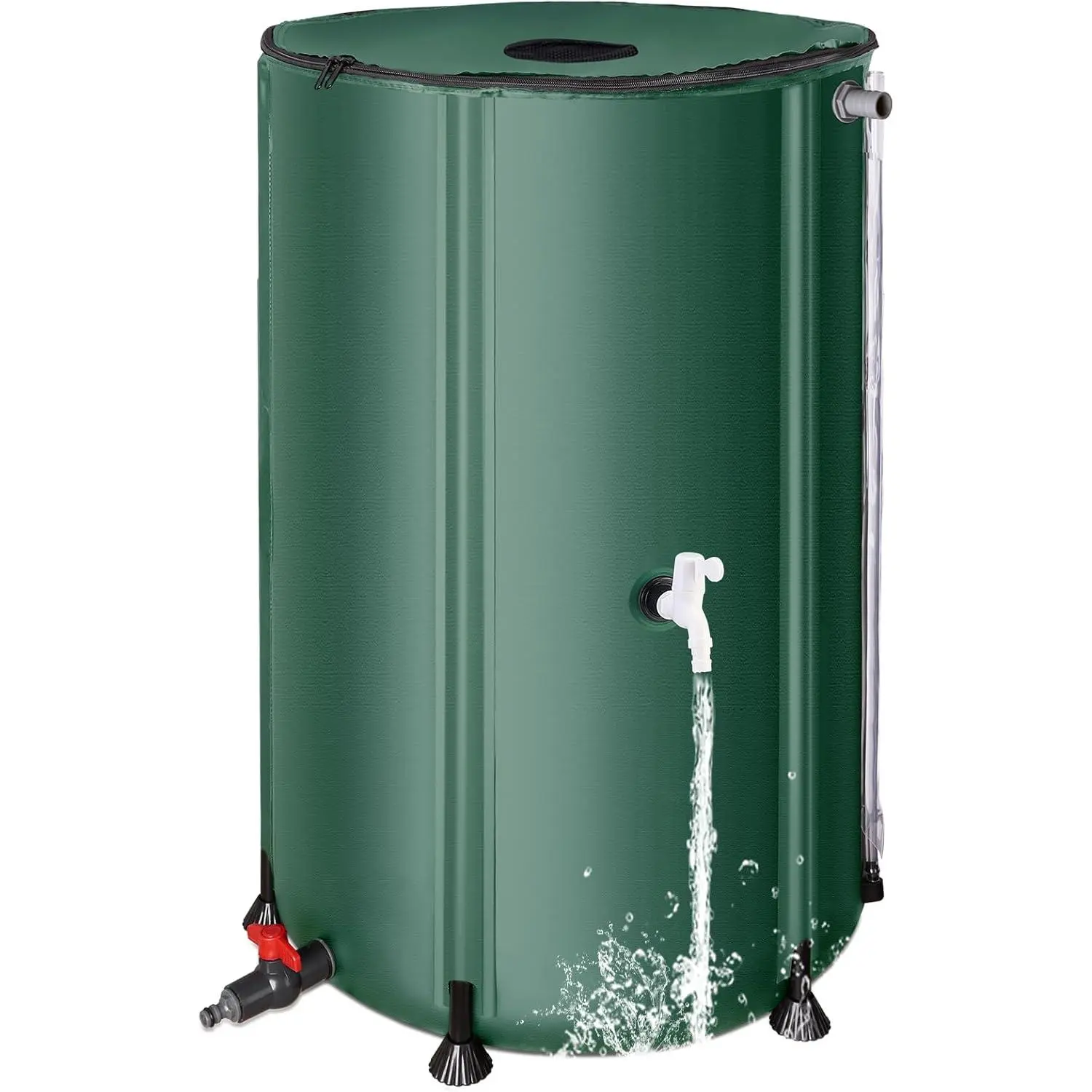 100 Gal Collapsible Rain Barrel Water Collection System - Portable Foldable Water Storage Tank with Downspout Filter, Spigots, Overflow Kit, Green Home Care Supply Bin