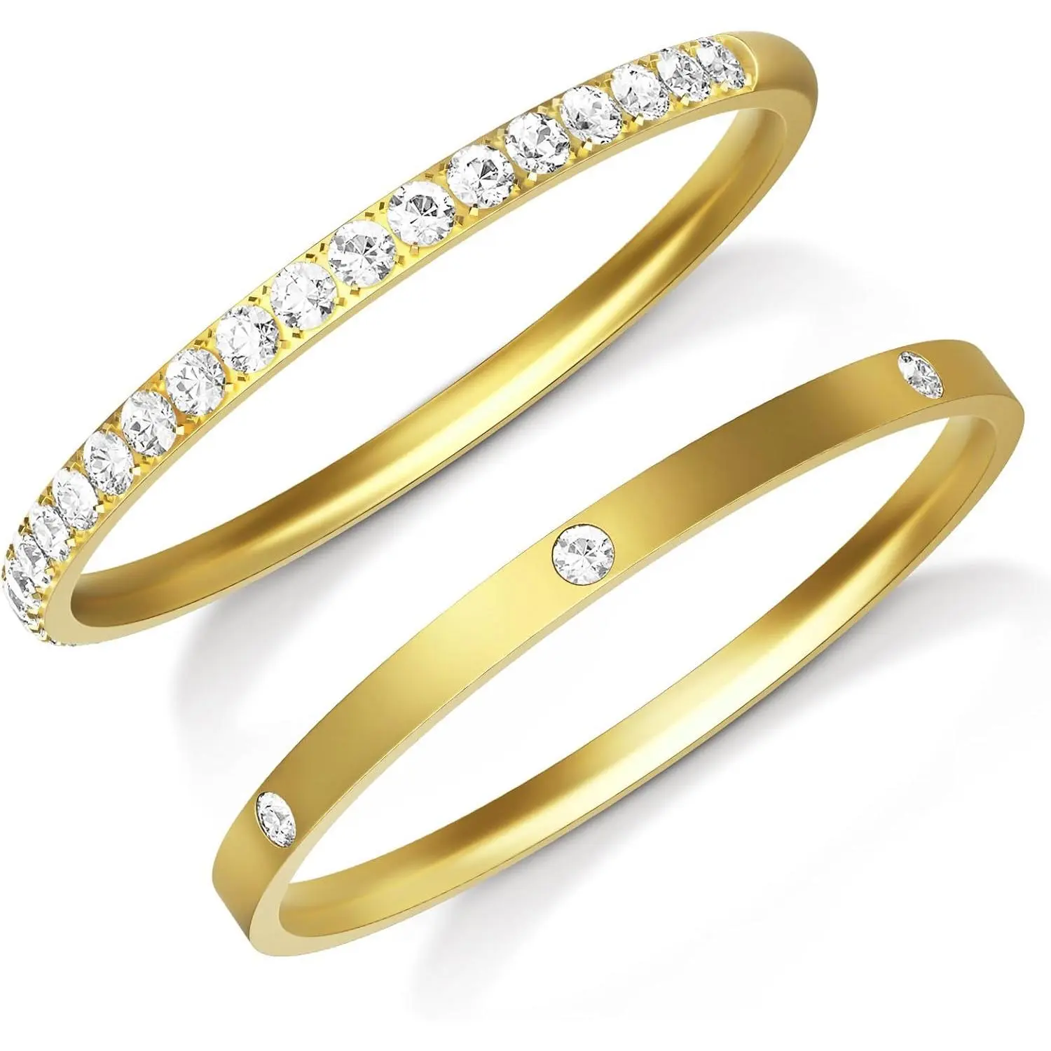 2-Pack 14K Gold Plated Stacking Rings for Oura Ring 5/Oura Ring Gen 4/Oura Ring Gen 3, Cubic Zirconia Simulated Diamond Stackable Bands for Women