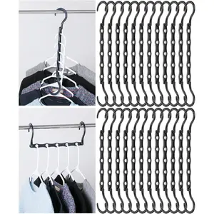 Space Saving Hangers for Clothes, 24 pcs, 5 Slots, Bulk Plastic, Collapsible Hangers with 360° Swivel Hook, Hanger Hooks Space Saver for Closet Organizers and Storage, Dorm Room Essentials