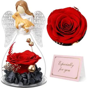 Angel with  Figurines, Preserved Real  Rose Glass Angel Figurines of Friendship, Birthday Gifts for  Lovers, Angel Statue   Memorial Gifts for Loss of ,  Decor (Red)