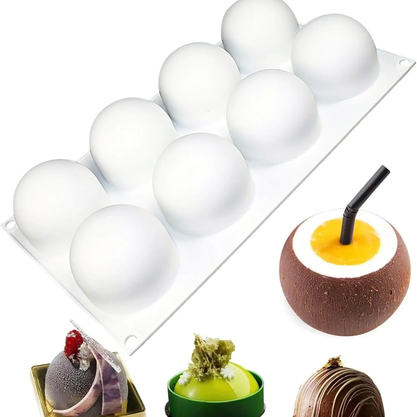 8-Piece 3D Shaped Silicone Mold Set, Round Ice Cube Molds, Chocolate Truffle Molds, Chocolate Chip Mold, Baking Tools for Mousses, Cakes, Candies, Pudding