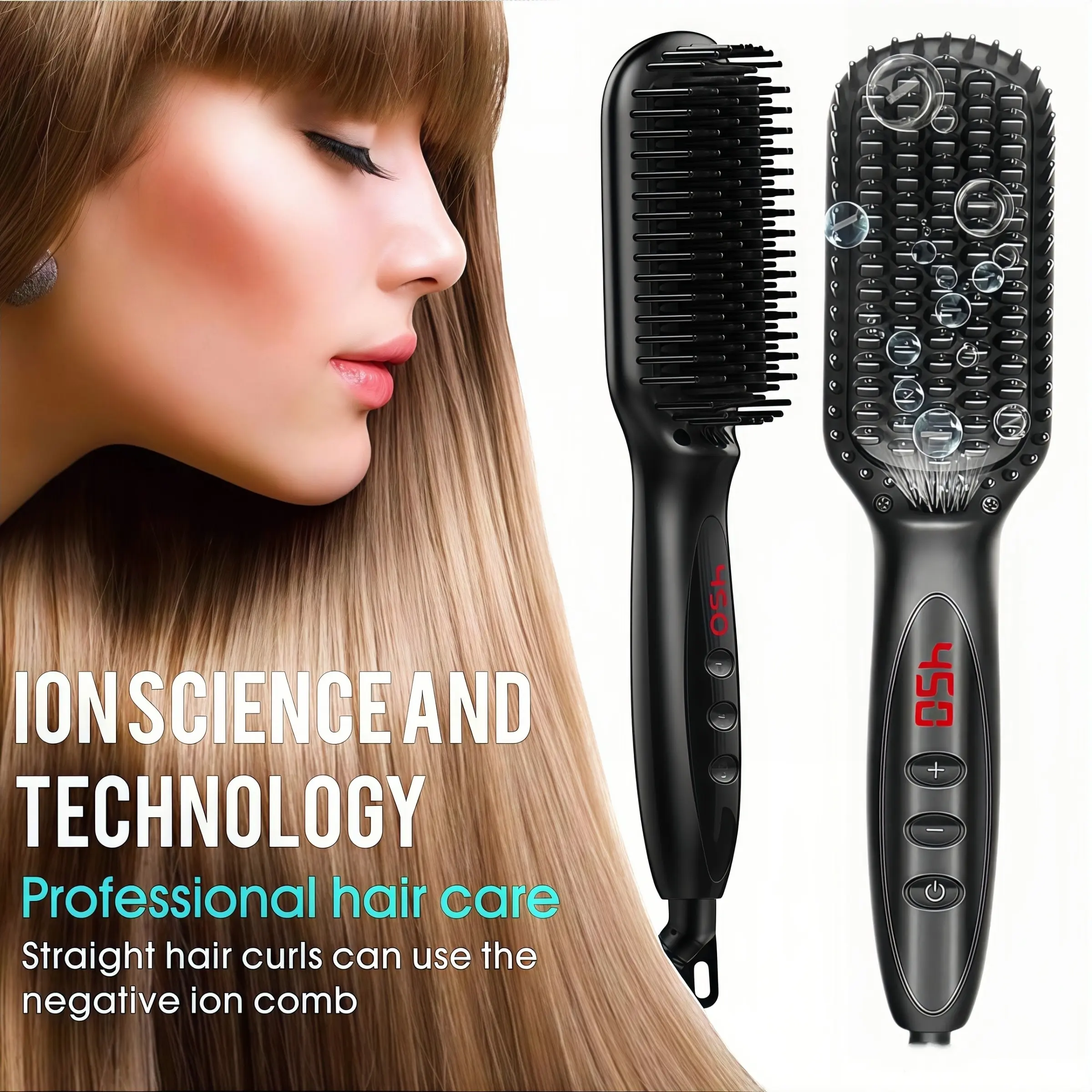 High-Quality Electric Multi-Function Hair Styling Comb, LCD Display, Quick Heat, Anti-Burn Straightening Brush, Beard Comb, Hair Straightener, Heated Straightening Brush