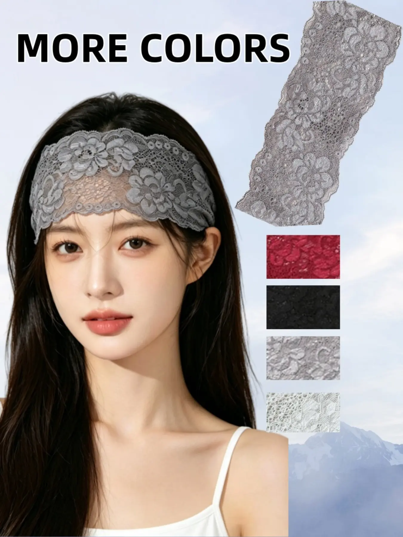 4-Color Vintage Floral Lace Wide Headband for Women, French-Style Scalloped Edge Elastic Non-Slip Hair Wrap for Face Washing, Makeup, Daily Wear and Casual Outfits