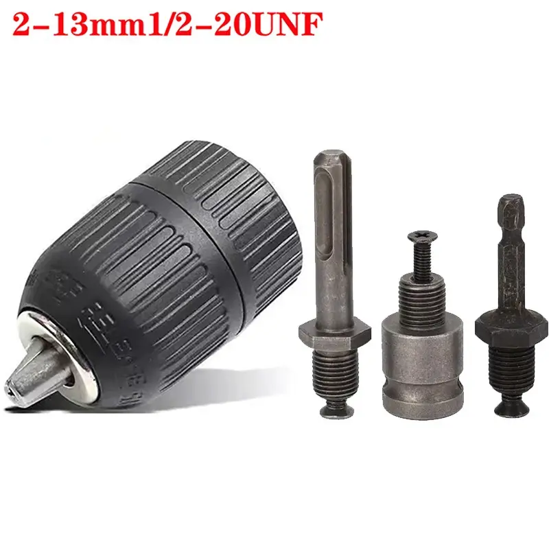 4-Piece Drill Chuck Set, 1/2-20unf, 2-13mm Capacity, Quick Change Adapter, Sds-Plus Handle, Air Wrench Socket, Hand Tightening Tool, Power Tool