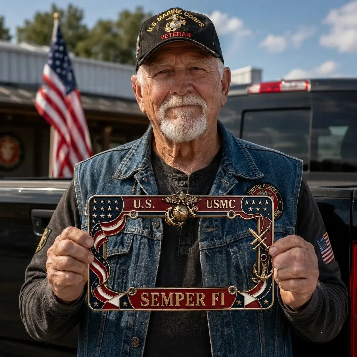 1pc Usmc Navy Seal Semper Fi Vintage License Plate, Veteran Memorial Decorative License Plate, Outdoor Car Modification Emblem, Car Accessories