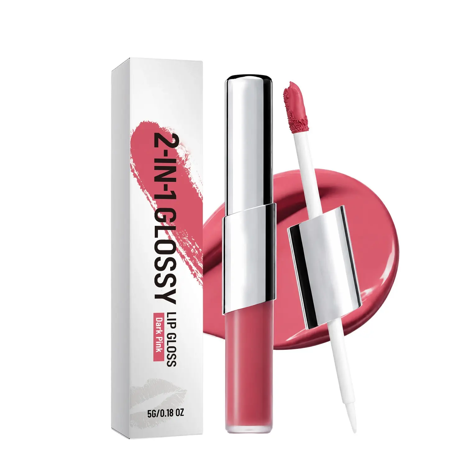 AMZ Deep Pink 2-in-1 Long Lasting Gloss Lip Gloss, Smooth Pigmented Hydrating Shine, Non-Transfer Lightweight Daily Lip Makeup