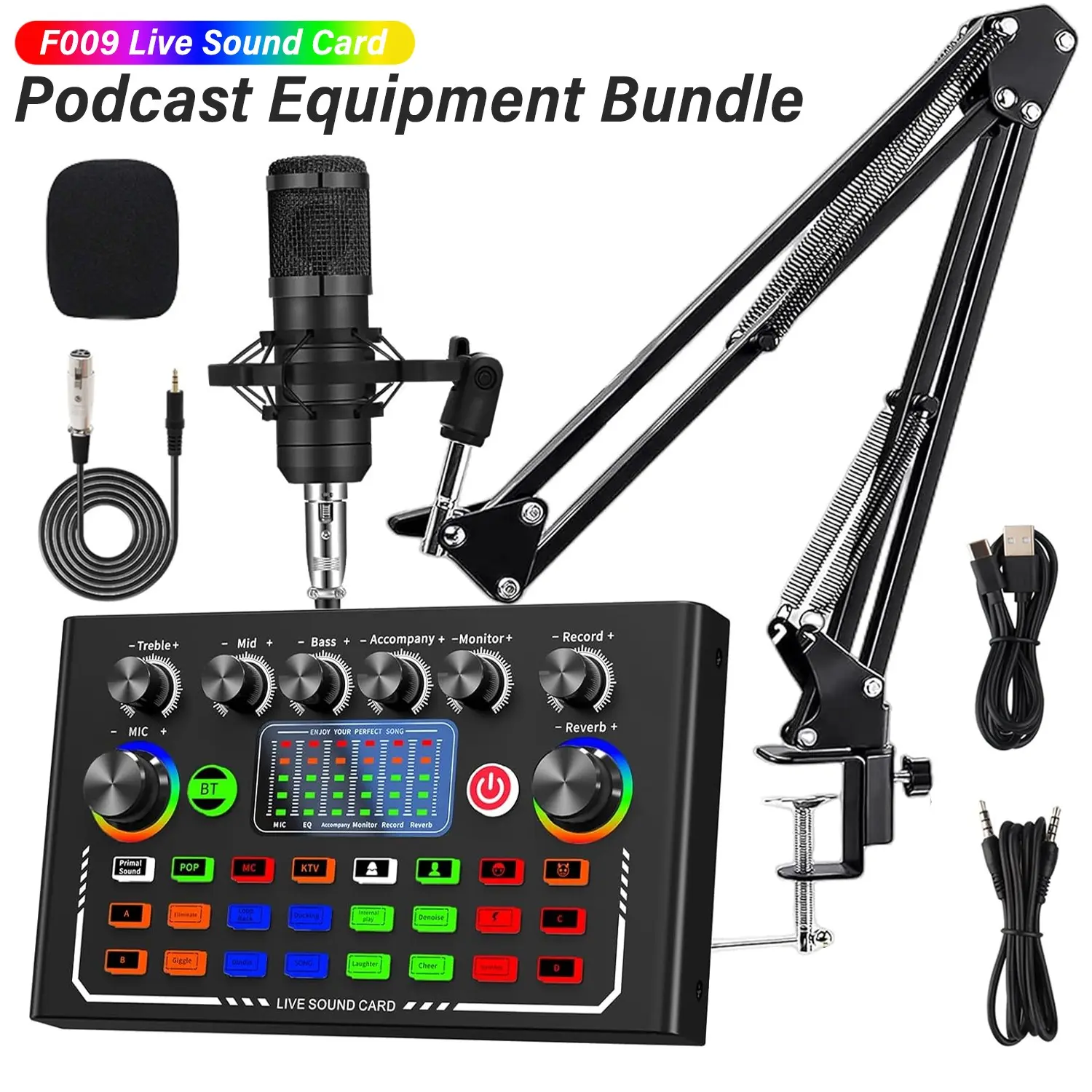 Professional Sound Card Podcast Kit, Recording Kit, BT Connection, Bm-800 Microphone Set, for Phone/computer/laptop, Live Streaming, Music, Gaming