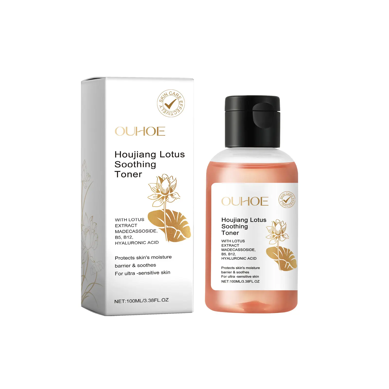 Houjiang Lotus Soothing Facial Toner with Centella Asiatica, Vitamin B5 B12 & Hyaluronic Acid, Repair Skin Barrier Calming Hydrating Toner for Sensitive Skin 100ML