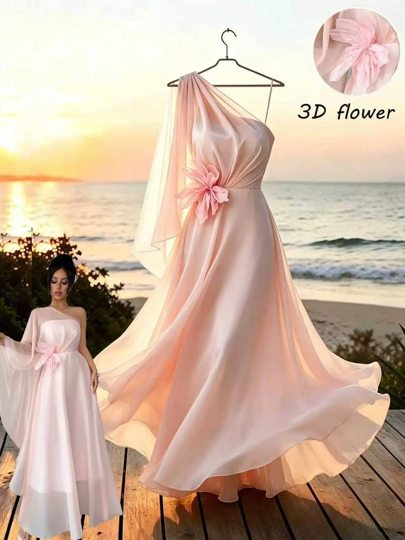 Women's Asymmetrical One-Shoulder Flowy Dress, High-Waisted A-Line Long Dress, Perfect for Wedding, Engagement, Birthday Party, Cocktail, Graduation Dance