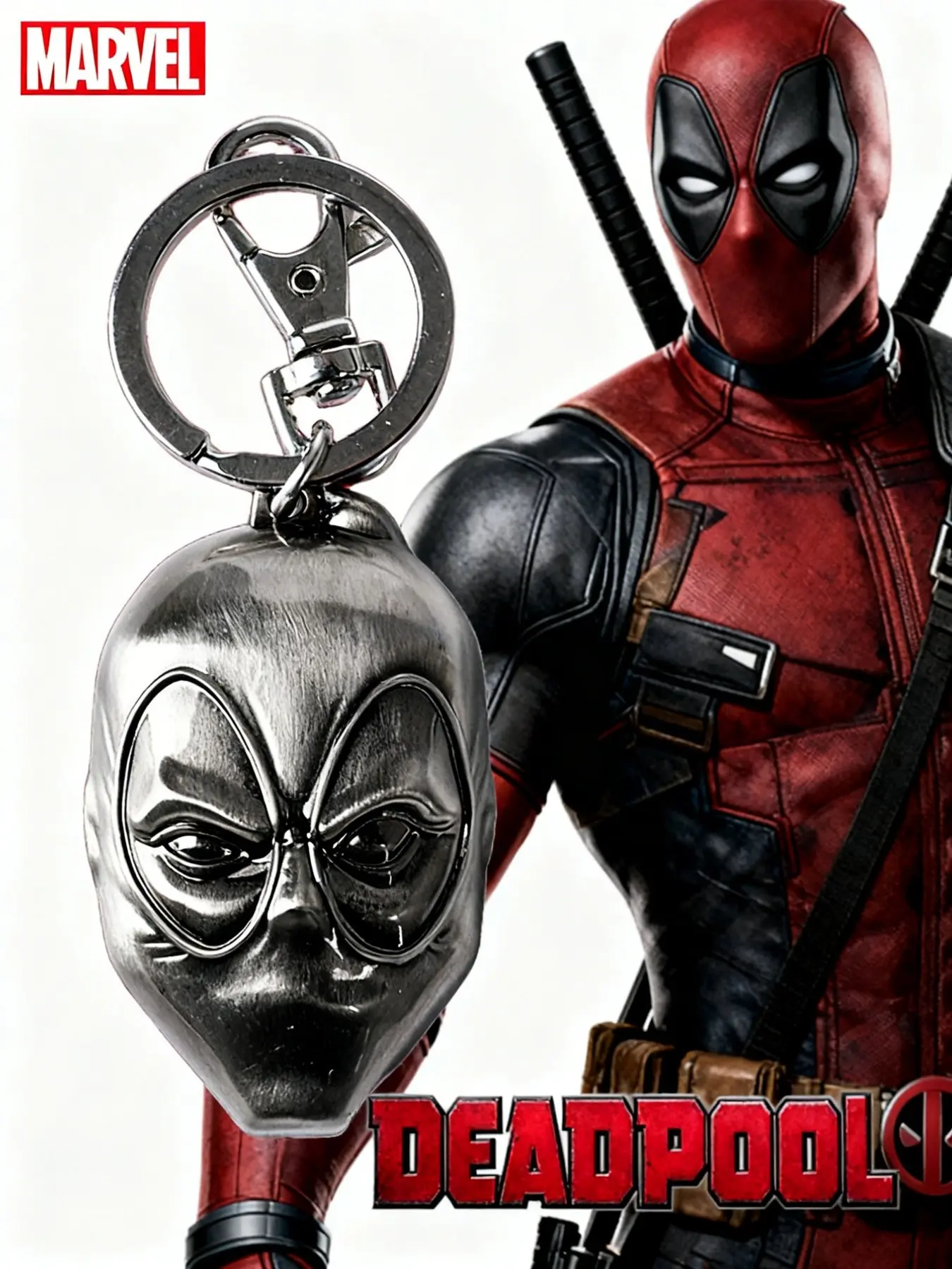 Marvel Official Deadpool Metal Mask Keychain, Alloy Pendant, Car Backpack Key Chain Accessory, Authentic Licensed Product, 1 Piece