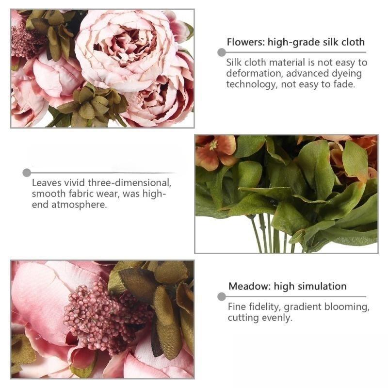 High Quality Artificial Mixed Flower Peony Hydrangea Flower Bouquet Set for Wedding Party Home Decor Christmas Halloween Table Centerpiece Living Room Dining Room Decoration Mothers Day Gift Ins Style Faux Floral Arrangement