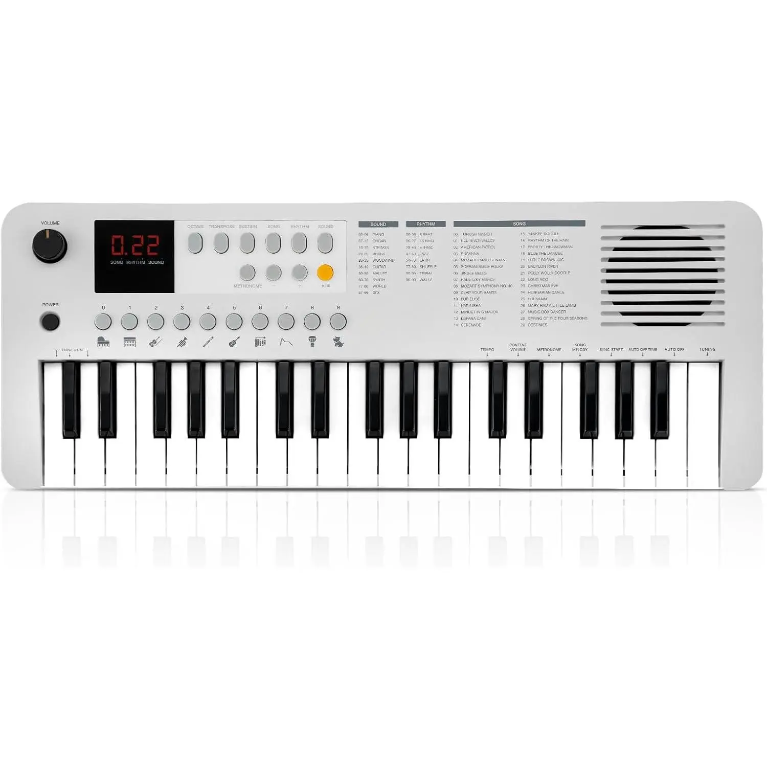 MK1 37   Keyboard Piano, Mini Portable Multi-Function Piano with Excellent Sound Quality, -In Speaker & LED Display, Small Electric  Keyboard  for Beginners (White)