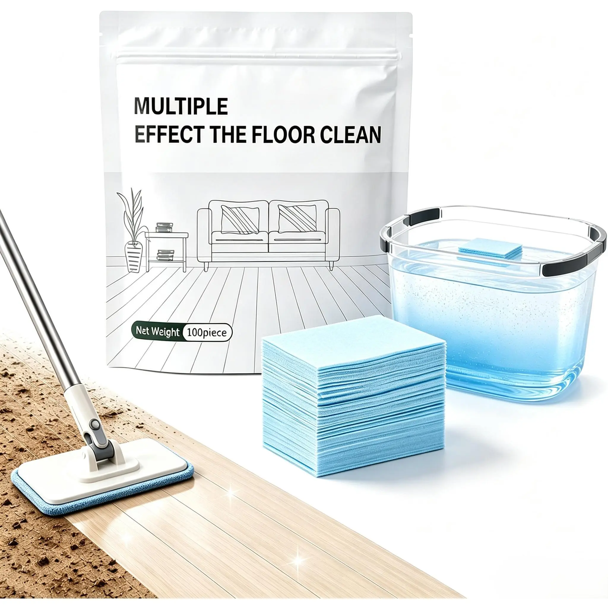 [GS]Multi-surface Floor Cleaning Tablets, 100 Pcs Floor Mopping Tablets Sheets for Hardwood, Tile, Laminate, Wall Tiles, Glass