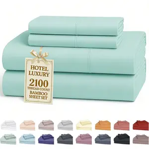 3/4-Pieces Breathable Bamboo Bed Sheets Fitted Sheet&Pillowcases Set Bamboo Sheet & Pillowcase Sets, Queen Bamboo Twin Sheet Set, Cooling Queen Sheets Set,Cooling Bed Sheets 16'' Deep Pockets Fit for Hot Sleepers Great Gifts Breathable Bamboo Sheets