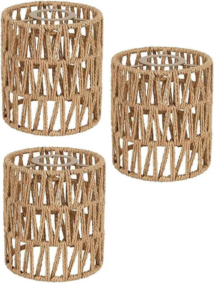 3-piece set of rattan lampshades, small bohemian style lampshade replacements - suitable for pendant lamps, wall lamps, electric fan lampshades, cylindrical woven lampshades, and for use with floor lamps, chandeliers, pendant lamps, and wall lamps