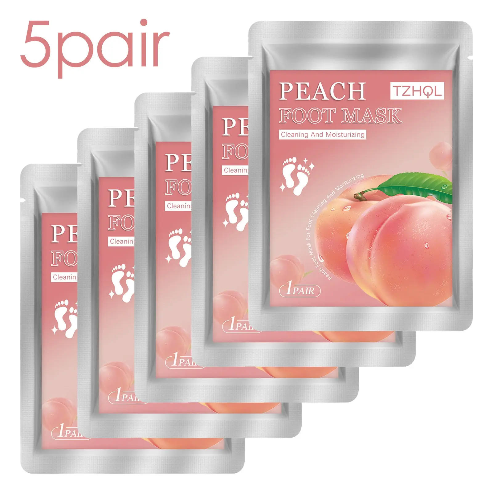 5Pair Peach Foot Mask Moisturizing Feet Mask Hyaluronic Acid Deep Cleans Foot Care for Moisturizing