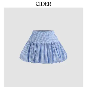 Cider [size 2-10] Mid Rise Gingham Bubble Hem Mini Skirt