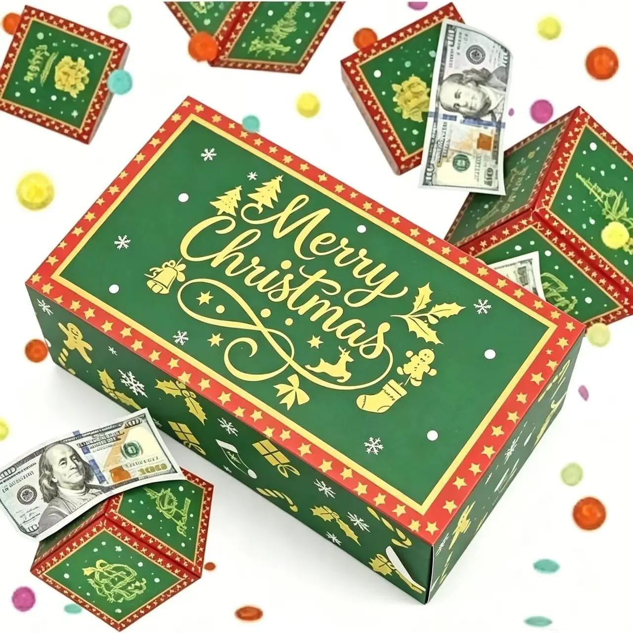 Christmas Surprise Gift Box Explosive Money Exchange, DIY Pop-Up Folding Explosion Gift Box with Colorful Confetti, Christmas Cash Box, Creative Gift for All Ages