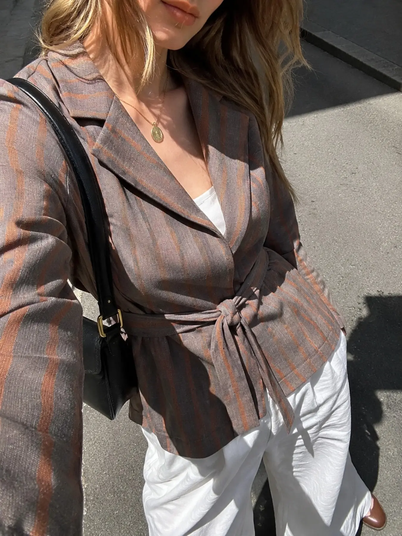 Women's Pure Linen Striped Blazer, Casual Style, Natural Linen Fabric, Striped Lapel, Slim & Breathable Fit, For Spring & Summer Office Commute