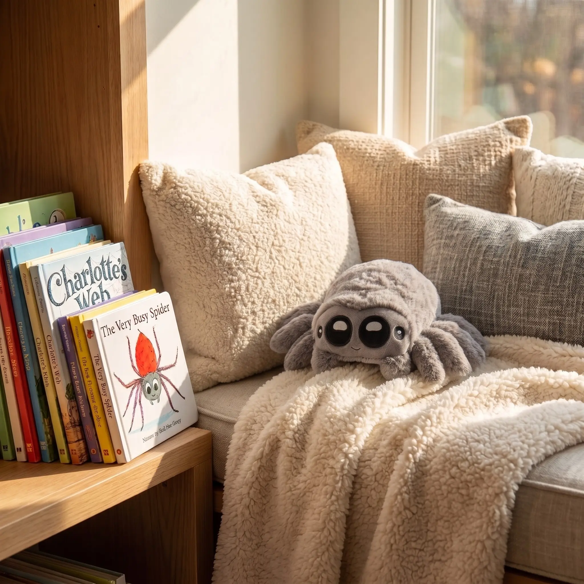 Spooky Cute Fluffy Spider Plushie, Big Eye Halloween Room Decor, Adorable Soft Buddy for Festive Atmosphere, Perfect Gift for Horror Lovers