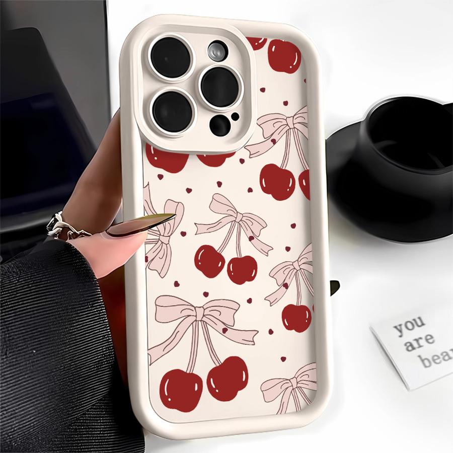 Cherry Bow Pattern Case for iPhone 17 Pro Max 16 16e 15 14 Plus 13 12 Mini 11 Air X XS Pattern Soft TPU Rubber Camera Protection Rugged Mobile Phone Cover Gift 2D printing