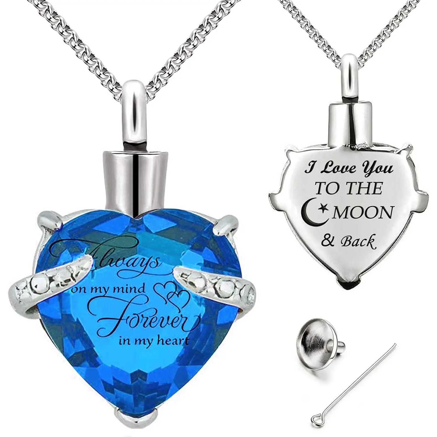 Birthstones Heart Cremation Pendant Urn Necklaces for Ashes Urns for Human Ashes Memorial Locket  Ashes  with Fill Kit