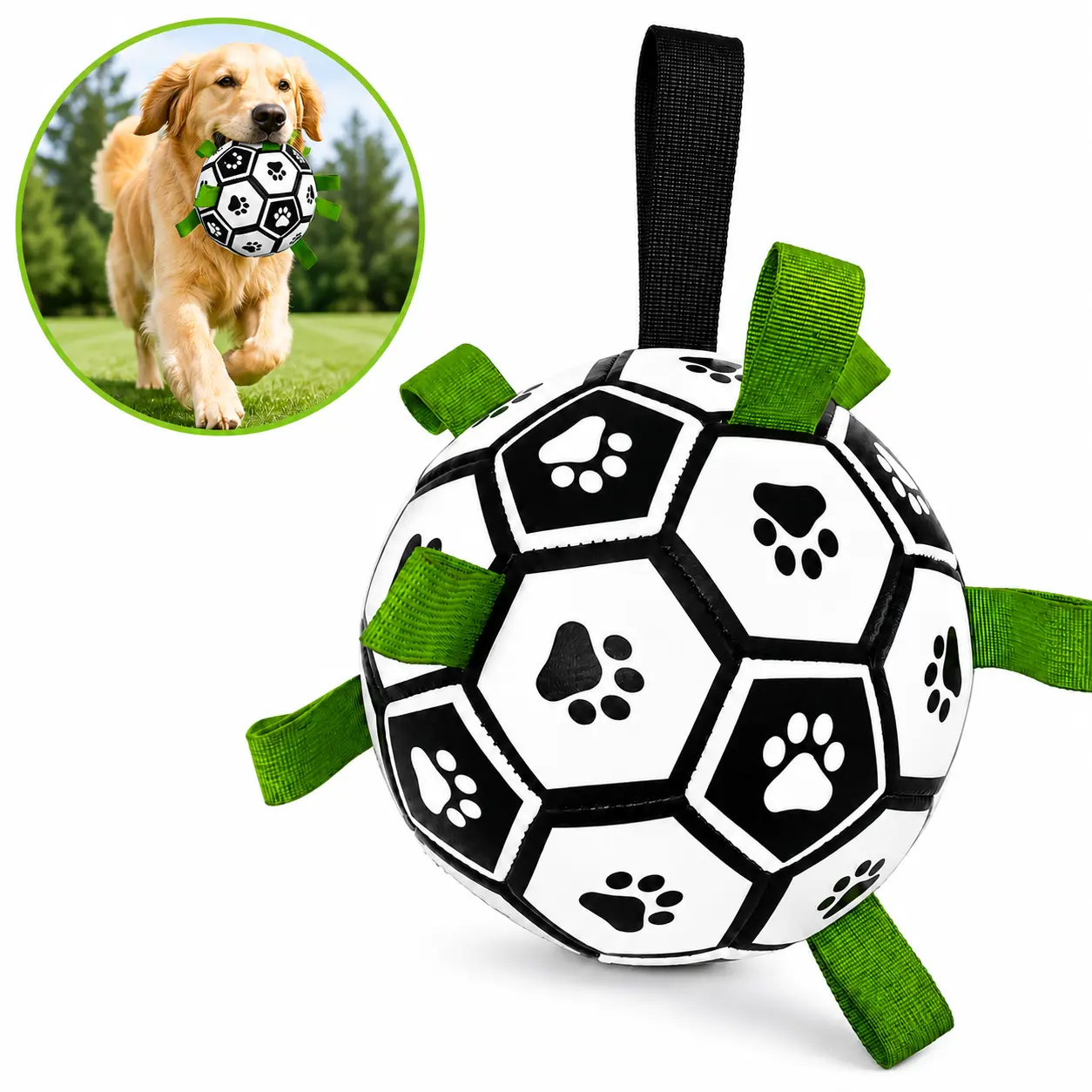 Dog Soccer Ball Toy with Grab Tabs,  Floating Fetch Ball for Dogs of All Sizes, Pump & Needle Included, interactive taining，Indestructible Plush Dog Squeaky Toys，new year present