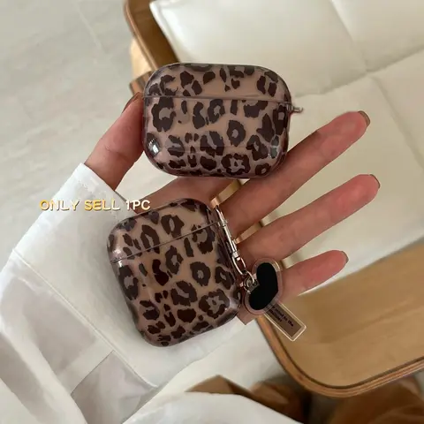 Vintage Transparent Leopard Print + Heart Tag Earphone Case Headphone Accessories for Apple AirPods 5/pro 3/2/1/4/3/2, Protective Case